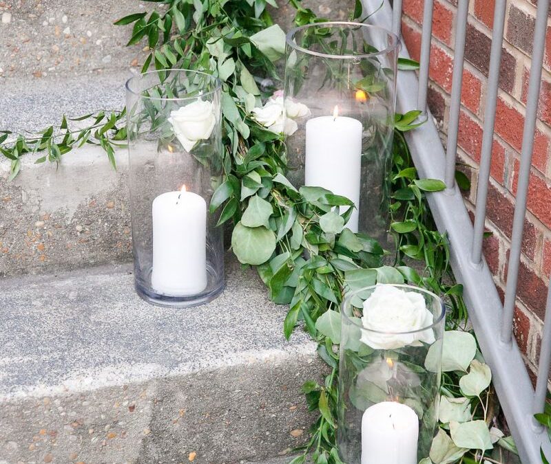 stair wedding greenery